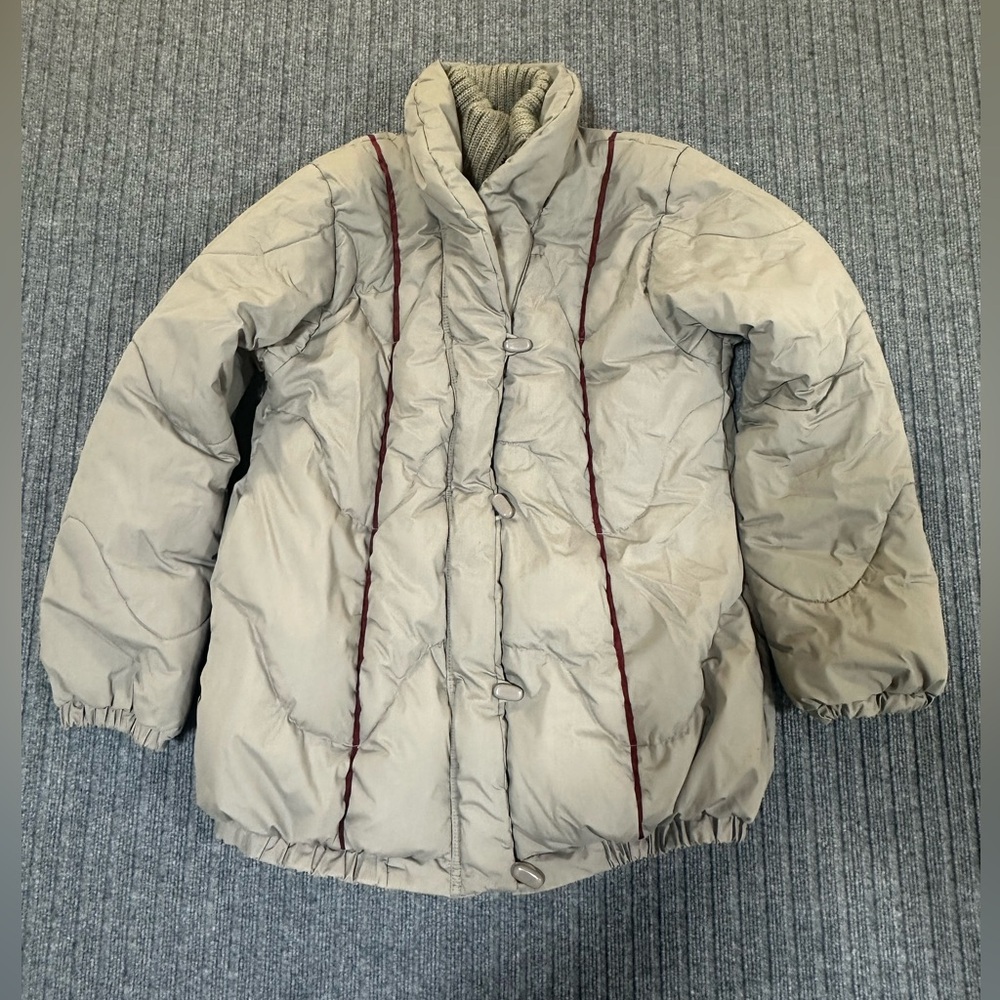 VTG Foxland Down Puffer Quilted‎ Coat Jacket Women’s Medium 80s Gray Maroon